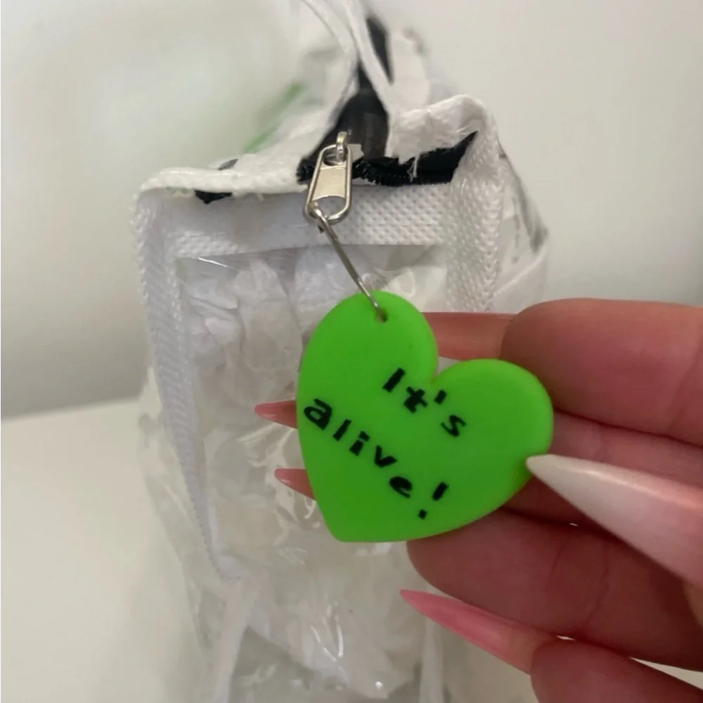 Clear bride of Frankenstein make up bag- “It’s alive!” Zipper charm handmade! - Picture 5 of 7